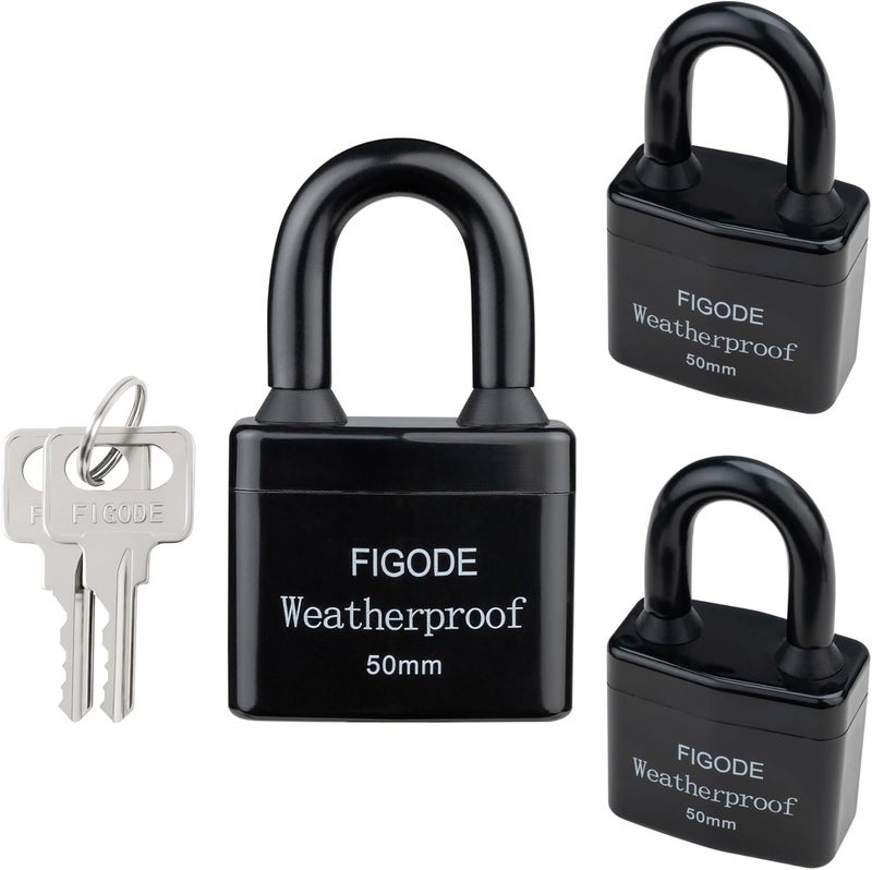 FIGODE ® Outdoor Waterproof Padlocks, Covered Heavy Duty Laminated Steel Locks, Large Sturdy Locks, 2.2 in. Wide, 3 Locks Same Key, Standard Shackle - Image 1